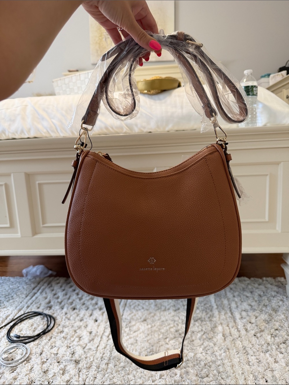 Small Pebbled Leather Shoulder Bag in Cognac